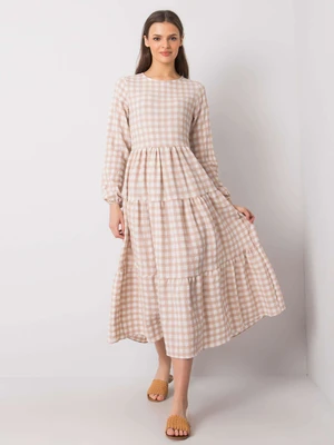 Beige Checkered Dress Pasadena RUE PARIS