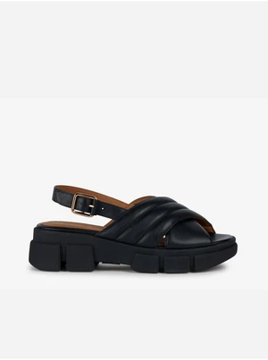 Black Women's Leather Sandals on Geox Platform - Women