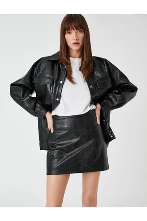 Koton Crocodile Leather Look Mini Skirt With Zipper