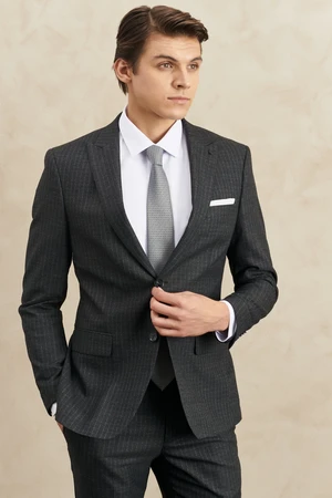 ALTINYILDIZ CLASSICS Men's Dark Gray Extra Slim Fit Slim Fit Swallow Collar Striped Suit