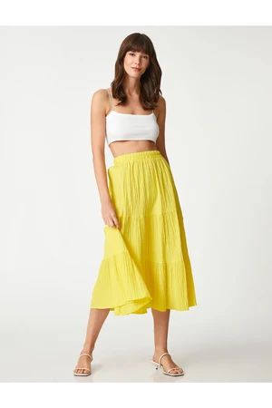 Koton Tiered Midi Length Skirt with Elastic Waist