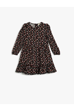 Koton Floral Midi Dress Long Sleeves Round Neck Ruffle Viscose Fabric