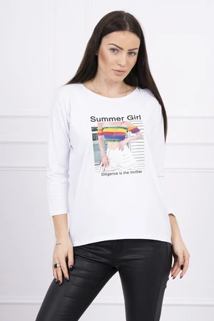 Blouse with Summer Girl print white