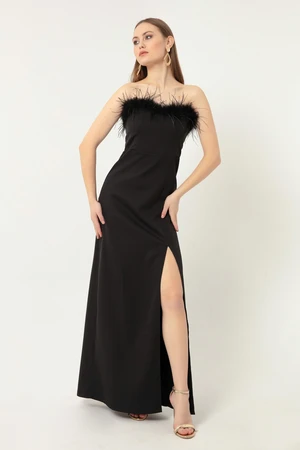 Lafaba Women's Black Evening Dress &; Prom Dress with Otrish Detail