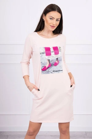 3D graphic dress with zirconia powder pink