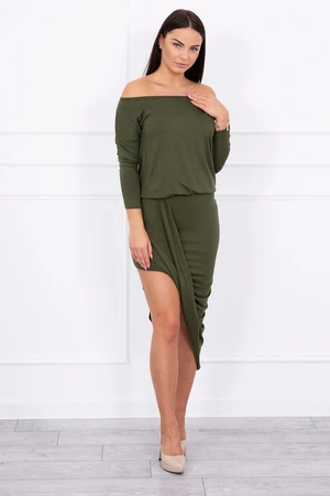 Asymmetrical dress, 3/4 sleeve khaki