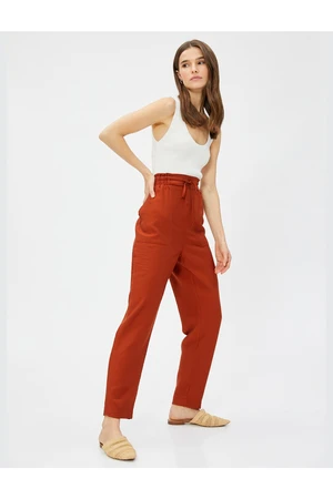 Koton Viscose Carrot Trousers with Tie Waist