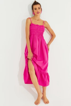 Cool & Sexy Women's Fuchsia Gippe Strap Midi Dress