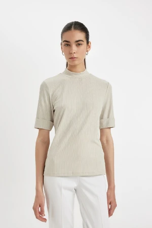 DEFACTO Half Turtleneck Smart Ribbed Camisole Basic Plain Short Sleeve T-Shirt