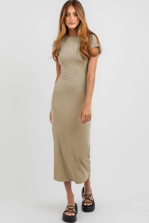 Madmext Beige Basic Half Turtleneck Long Dress