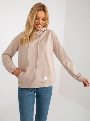 Beige cotton kangaroo sweatshirt