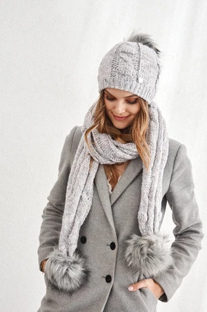 Winter set: hat and scarf, light gray-pink