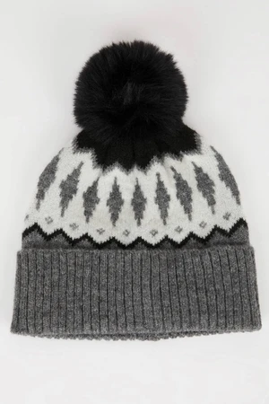 DEFACTO Women's Jacquard Pompom Beanie