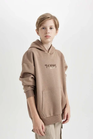 DEFACTO Boy Oversize Wide Pattern Back Printed Hooded Sweatshirt