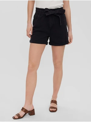 Black denim shorts with ties VERO MODA Tamira - Women