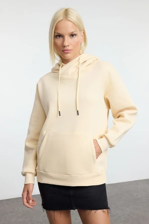 Trendyol Stone*001 Oversize Pattern Hooded Kangaroo Pocket Thick Polar Fleece Knitted Sweatshirt