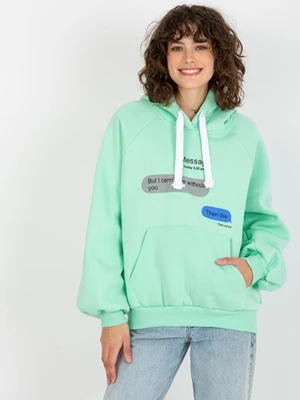 Women's sweatshirt with inscriptions - turquoise