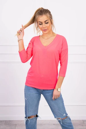 Pink neon blouse with V-neck