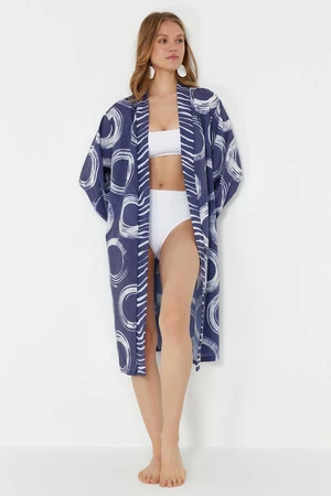 Trendyol Geometric Patterned Belted Mini Woven 100% Cotton Kimono&Kaftan