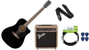 Fender CD-60SCE Black PACK Black Guitare Dreadnought acoustique-électrique