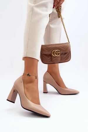 Beige high-heeled pumps made of Giseleni eco leather