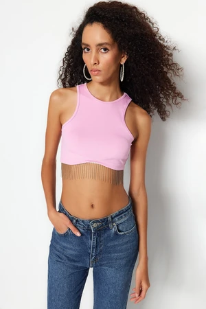 Trendyol Pink Crop Knitted Accessory Blouse