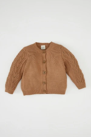 DEFACTO Baby Girl Basic Plain Knitwear Crew Neck Buttoned Cardigan