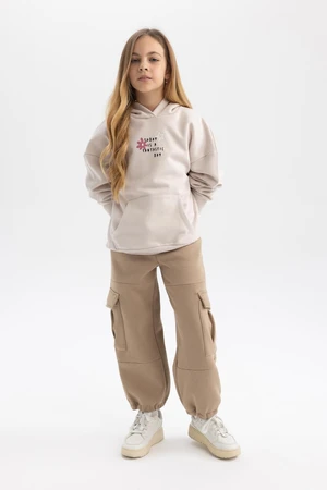 DEFACTO Girls Cargo Pocket Elastic Waist and Leg Thick Jogger Sweatpants