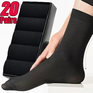 20pairs Breathable Socks for Men Summer Ultra-thin Stripe Ice Silk Cool Socks Antibacterial Business Men Bamboo Fiber Long Socks