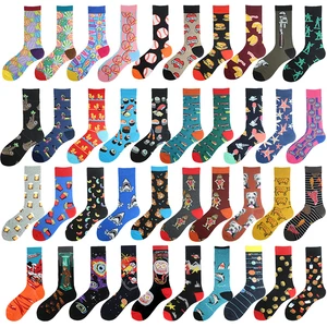 Happy Design Hip Hop Funny Socks Men Burger Sushi Shark Planet Crew Socks Harajuku Big Size Sokken Unisex Skateboard Divertidos