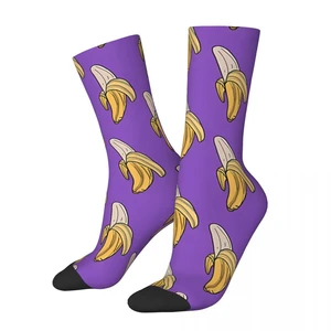 PURPLE BANANA Funny Men's Socks Retro Fruits Food Harajuku Crazy Crew Sock Gift Pattern Printed