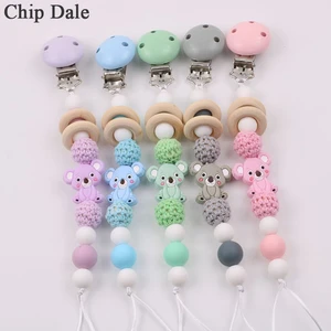 Chip Dale Baby Pacifier Clip Chain Koala Silicone Beads Wooden Holder Soother Pacifier Clips Nipple Holder for Infant Nipple