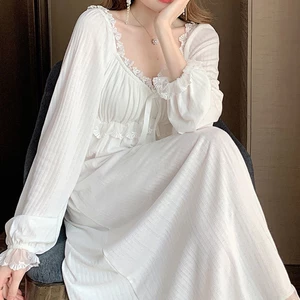 Cotton Nightgowns For Women New Long Sleeve Night Dress Large Size Loose White Nightdress Ladie's Nightwear Nightshirt