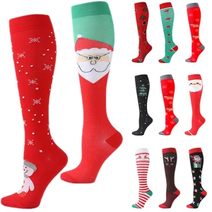 Christmas Compression Stockings Marathon Running Sports Socks Men Women Varicose Veins Woman Winter New Year Socks 20-30 Mmhg