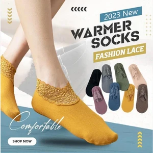 2 Pairs Lace Warmer Socks 2023 Winter Lace Warmer Boat Socks Frilly Socks Comfortable Ruffle Socks for Women Short Ankle Socks