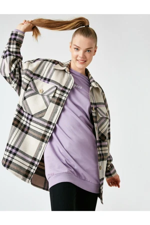 Koton Women's Purple Pocket Plaid Shacket