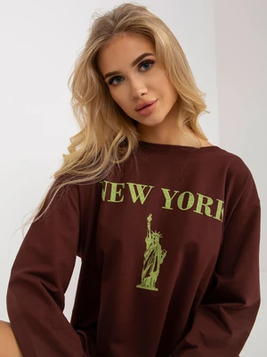 Dark brown and yellow oversize long sweatshirt with slogan