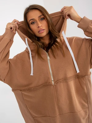 Oversized long camel hoodie with slits