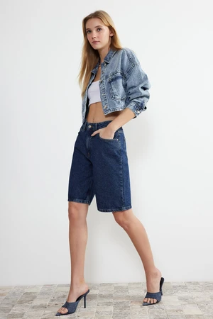 Trendyol Blue High Waist Denim Bermuda