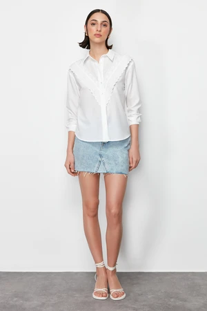 Trendyol Ecru Embroidery and Lace Detailed Regular Fit Woven Shirt