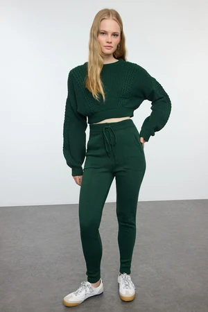 Trendyol Emerald Green Crop Crew Neck Knitwear Bottom-Top Set