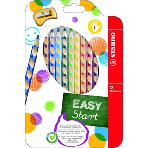 Ergonomické farbičky pre ľavákov STABILO EASYcolors 12 ks sada so strúhadlom