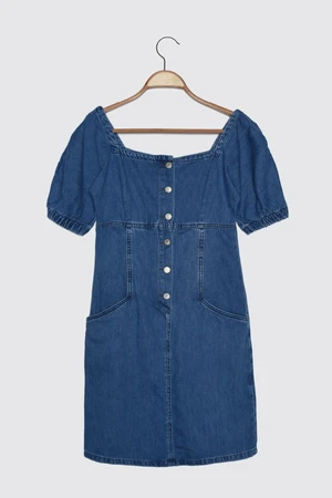 Trendyol Front Button Denim Dress WITH Blue Balloon Sleeves