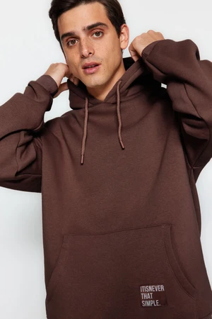 Trendyol Dark Brown Oversize/Wide Cut Hooded Fleece Inside/Warm Sweatshirt