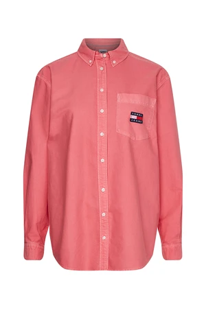 Tommy Jeans Košeľa - TJW BADGE BOYFRIEND SHIRT ružová