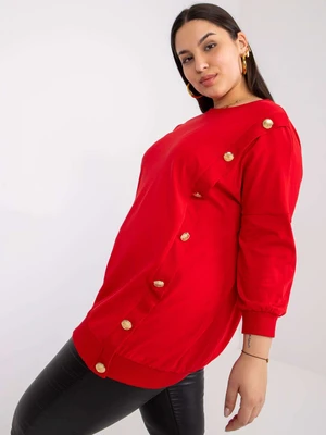 Bridget's red oversized blouse with a round neckline