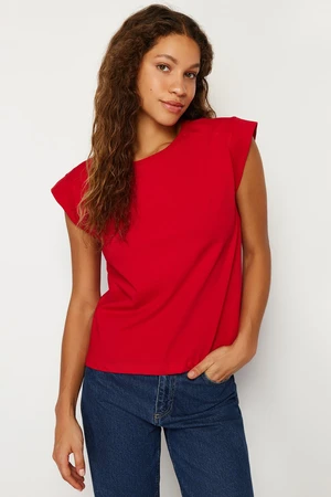 Trendyol Red Rib Detail Moon Sleeve Basic Knitted T-Shirt