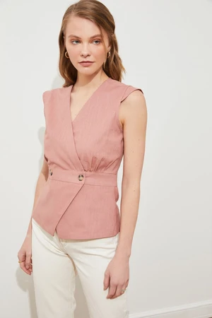 Trendyol Pale Pink Woven Bone Button Detailed Double Breasted Woven Blouse