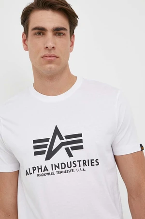 Bavlnené tričko Alpha Industries Basic T-Shirt 100501.09, biela farba, s potlačou