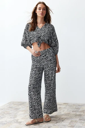 Trendyol Black Zebra Patterned Woven Blouse-Pants Set